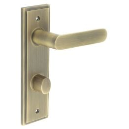 Kensington Door Handle Din Bathroom Backplate Antique Brass & Turn & Release - By Frelan Hardware - BUR-25AB-456AB-81AB