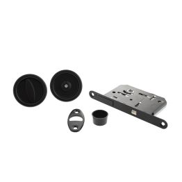 AGB Round Flush Handle Sliding Door Bathroom Lock Set - Matt Black