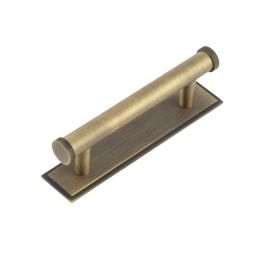 Hoxton Thaxted Cabinet Handles 96mm Ctrs Stepped Backplate Antique Brass - By Frelan Hardware - HOX-250AB-6050AB