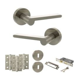Senza Pari Darrio Door Handle Pack (3 Lever Lock Set - 2.5" CE Sashlock, 3" Fire Rated Hinges x3) - Satin Nickel