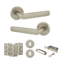 STATUS Carolina Door Handle Pack (3 Lever Lock Set - 3" CE Sashlock, 3" Fire Rated Hinges x3) - Satin Nickel