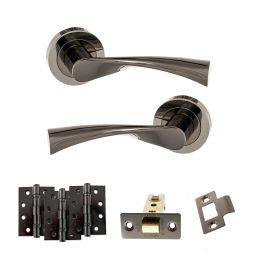 STATUS Colorado Door Handle Pack (Latch Set - 3" CE Latch, 4" Fire Rated Hinges x3) - Black Nickel