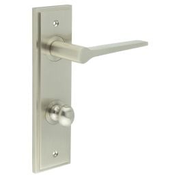 Knightsbridge Door Handle Din Bathroom Backplate Satin Nickel & Turn & Release - By Frelan Hardware - BUR-20SN-456SN-80SN