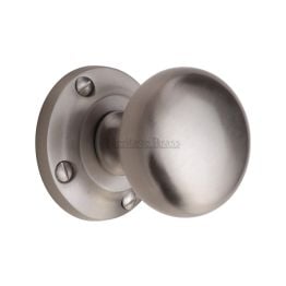 Heritage Brass Mortice Knob on Rose Victoria Design Satin Nickel finish