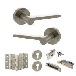 Senza Pari Darrio Door Handle Pack (Euro Lock Set - 2.5" CE Sashlock, 3" Fire Rated Hinges x3) - Satin Nickel