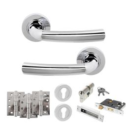 STATUS Nevada Door Handle Pack (Euro Lock Set - 2.5" CE Sashlock, 4" Fire Rated Hinges x3) - Polished Chrome