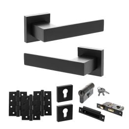 Senza Pari Panetti Door Handle Pack (Euro Lock Set - 2.5" CE Sashlock, 4" Fire Rated Hinges x3) - Matt Black