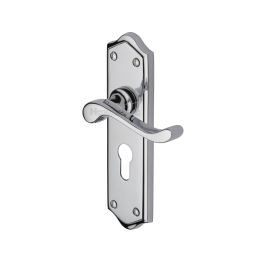 Heritage Brass Door Handle for Euro Profile Plate Buckingham Design Polished Chrome finish