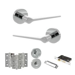 Senza Pari Laviano Door Handle Pack (Bathroom Set - 2.5" CE Bathroom Lock, 3" Fire Rated Hinges x3) - Polished Chrome