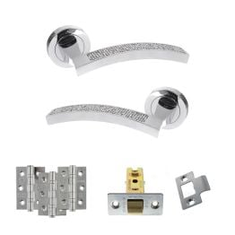 Senza Pari Crystal Door Handle Pack (Latch Set - 2.5" CE Latch, 3" Fire Rated Hinges x3) - Polished Chrome