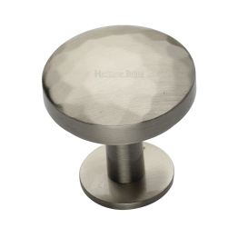 Heritage Brass Cabinet Knob Round Hammered Design with Rose 38mm Satin Nickel finish