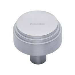Heritage Brass Cabinet Knob Round Deco Design 32mm Satin Chrome finish