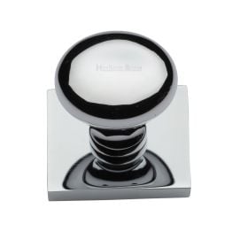 Heritage Brass Cabinet Knob Victorian Round Design with Square Backplate 32mm Polished Chrome finish