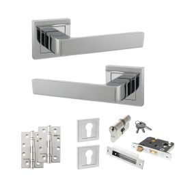 STATUS Montana Door Handle Pack (Euro Lock Set - 2.5" CE Sashlock, 4" Slim Knuckle Hinges x2) - Polished Chrome