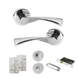 STATUS Colorado Door Handle Pack (Bathroom Set - 2.5" CE Bathroom Lock, 4" Slim Knuckle Hinges x2) - Polished Chrome