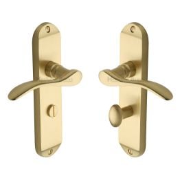 Heritage Brass Door Handle for Bathroom Maya Design Satin Brass finish