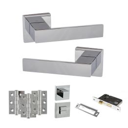 Senza Pari Panetti Door Handle Pack (Bathroom Set - 2.5" CE Bathroom Lock, 3" Fire Rated Hinges x3) - Polished Chrome