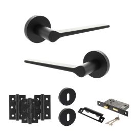 Senza Pari Laviano Door Handle Pack (3 Lever Lock Set - 2.5" CE Sashlock, 3" Fire Rated Hinges x3) - Matt Black