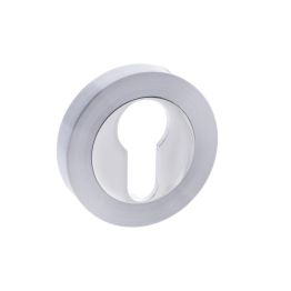 Mediterranean Euro Escutcheons on Round Rose - Satin Chrome/Polished Chrome