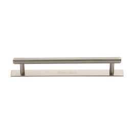 Heritage Brass Cabinet Pull Knurled Design with Plate 160mm CTC Satin Nickel Finish