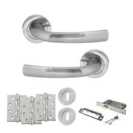 STATUS Nevada Door Handle Pack (3 Lever Lock Set - 2.5" CE Sashlock, 4" Fire Rated Hinges x3) - Satin Chrome