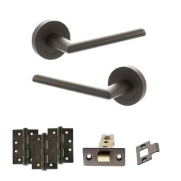 STATUS Alabama Door Handle Pack (Latch Set - 2.5" CE Latch, 4" Fire Rated Hinges x3) - Urban Dark Bronze