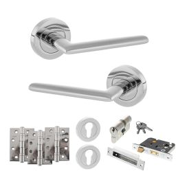STATUS Alabama Door Handle Pack (Euro Lock Set - 2.5" CE Sashlock, 4" Fire Rated Hinges x3) - Polished Chrome