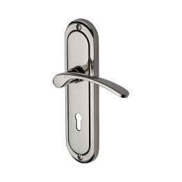 Heritage Brass Door Handle Lever Lock Ambassador Design Polished Nickel finish