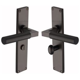 Heritage Brass Bauhaus Knurled Bathroom Set Door Handle on 200mm Plate Matt Bronze finish