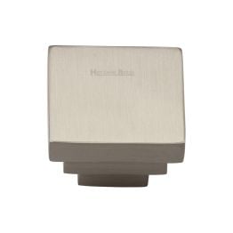 Heritage Brass Cabinet Knob Square Stepped Design 32mm Satin Nickel finish