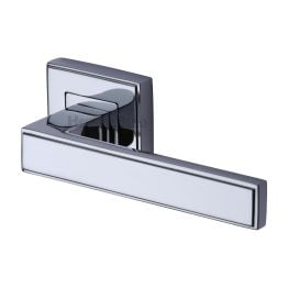 Heritage Brass Door Handle Lever Latch on Square Rose Linear SQ Design Polished Chrome finish