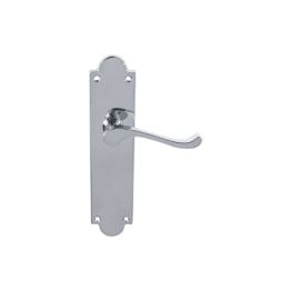 Victorian Scroll Lever On Shaped Backplate - Latch (Contract Range) - Polished Chrome