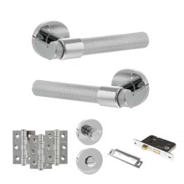 Senza Pari Andretta Door Handle Pack (Bathroom Set - 2.5" CE Bathroom Lock, 3" Fire Rated Hinges x3) - Polished Chrome