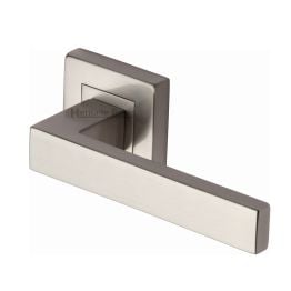 Heritage Brass Door Handle Lever Latch on Square Rose Delta Sq Design Satin Nickel finish