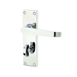 Victorian Straight Door Handle on Bathroom Plate Polished Chrome - By Frelan Hardware - JV30BPC