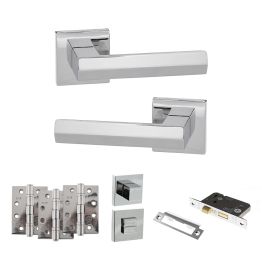 Senza Pari Davoli Door Handle Pack (Bathroom Set - 2.5" CE Bathroom Lock, 4" Fire Rated Hinges x3) - Polished Chrome