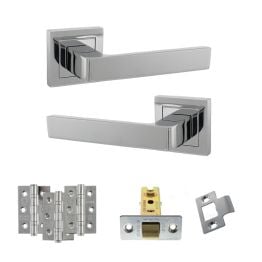 STATUS Montana Door Handle Pack (Latch Set - 2.5" CE Latch, 3" Fire Rated Hinges x3) - Polished Chrome