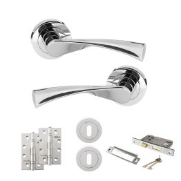 STATUS Colorado Door Handle Pack (3 Lever Lock Set - 2.5" CE Sashlock, 4" Slim Knuckle Hinges x2) - Polished Chrome