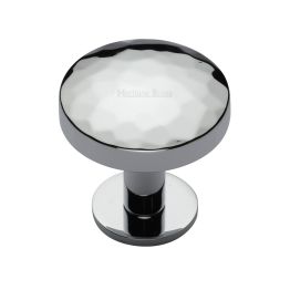 Heritage Brass Cabinet Knob Round Hammered Design with Rose 32mm Polished Chrome finish