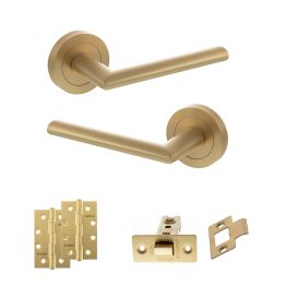 STATUS Alabama Door Handle Pack (Latch Set - 3" CE Latch, 4" Slim Knuckle Hinges x2) - Satin Brass