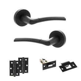 STATUS Indiana Door Handle Pack (Latch Set - 2.5" Latch, 3" Hinges x2) - Matt Black