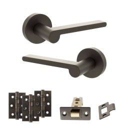 Senza Pari Darrio Door Handle Pack (Latch Set - 3" CE Latch, 3" Fire Rated Hinges x3) - Urban Dark Bronze