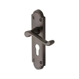 Heritage Brass Door Handle Euro Profile Plate Meridian Design Matt Bronze Finish