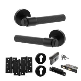 Senza Pari Fasana Door Handle Pack (Euro Lock Set - 2.5" CE Sashlock, 4" Fire Rated Hinges x3) - Matt Black