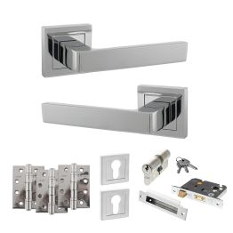 STATUS Montana Door Handle Pack (Euro Lock Set - 3" CE Sashlock, 4" Fire Rated Hinges x3) - Polished Chrome