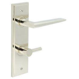 Mayfair Door Handle Din Bathroom Backplate Polished Nickel & Turn & Release - By Frelan Hardware - BUR-10PN-456PN-82PN