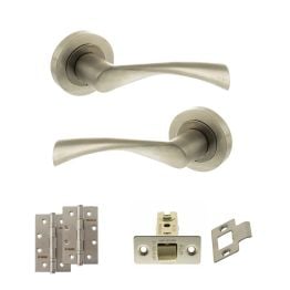 STATUS Colorado Door Handle Pack (Latch Set - 2.5" CE Latch, 4" Slim Knuckle Hinges x2) - Satin Nickel