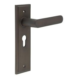 Kensington Door Handle Euro Backplate Dark Bronze - By Frelan Hardware - BUR25KIT89