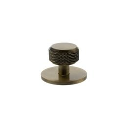 Millhouse Brass Eiffel Knurled Round Cabinet Knob Handle on Backplate - Antique Brass