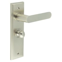 Kensington Door Handle Bathroom Backplate Satin Nickel & Turn & Release - By Frelan Hardware - BUR-25SN-453SN-80SN
